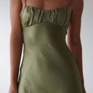 Elegant Olive Green Satin Dress